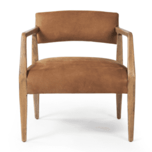 |Velour & Wood Arm Chair – Cognac